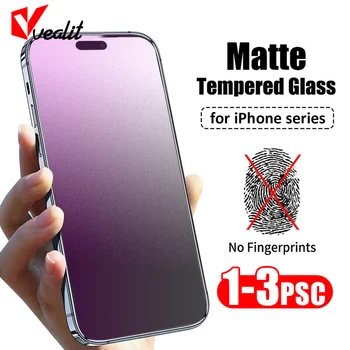 1-3PCS Gegn Fjólublátt Ljós Mattur Verndandi Glas fyrir iPhone 14 13 12 11 Pro Lítill X XR S MAX SE 2022 8 7 6S Skjár Verndari