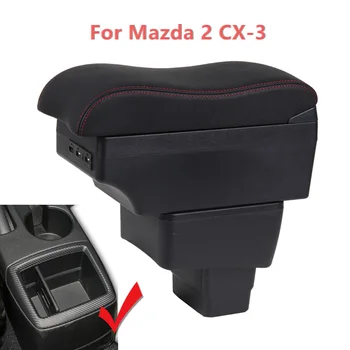 Arminum Box fyrir Mazda 2 W-3 CX3 2018 2019 2020 Leður Handlegg Hvíla Miðju Vélinni Geymslu USB Bíl Aukahlutur