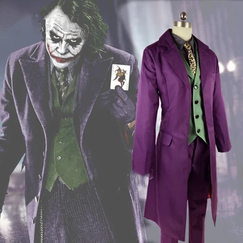 hágæða Heath Ledger Búningur Föt Hrekkjavöku herrar Myndinni The Dark Knight Joker Búning Fjólublátt Jakka Fullt setur