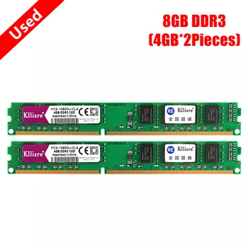 Notað Kllisre DDR3 4GB 1333MHz 1600MHz Minni 8GB (4GB*2Pieces) PC3 CL9 CL11 1,5 V Skrifborð Dimm RAM